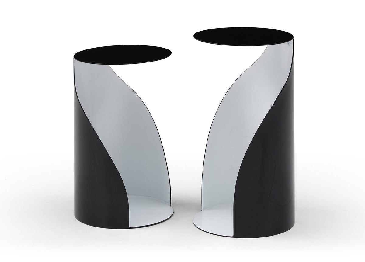 Willie Large Side Table, Black Powdercoated Metal Outside, White Metal Inside