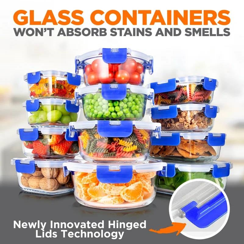24-Piece Glass Food Storage Container Bakeware Set with Snap Locking Lids
