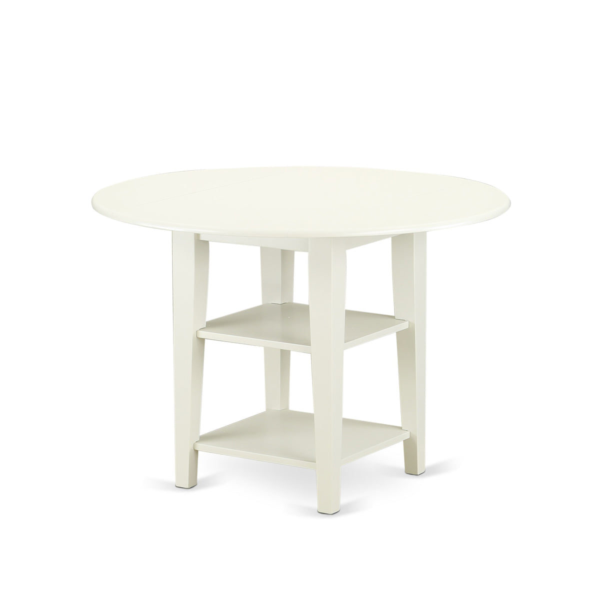Inch Contemporary Subo5Lwhw 5 Piece Sudbury Set  Round Table & 4 Chairs With Wood Seats  Linen White Finish  Solid Rubberwood