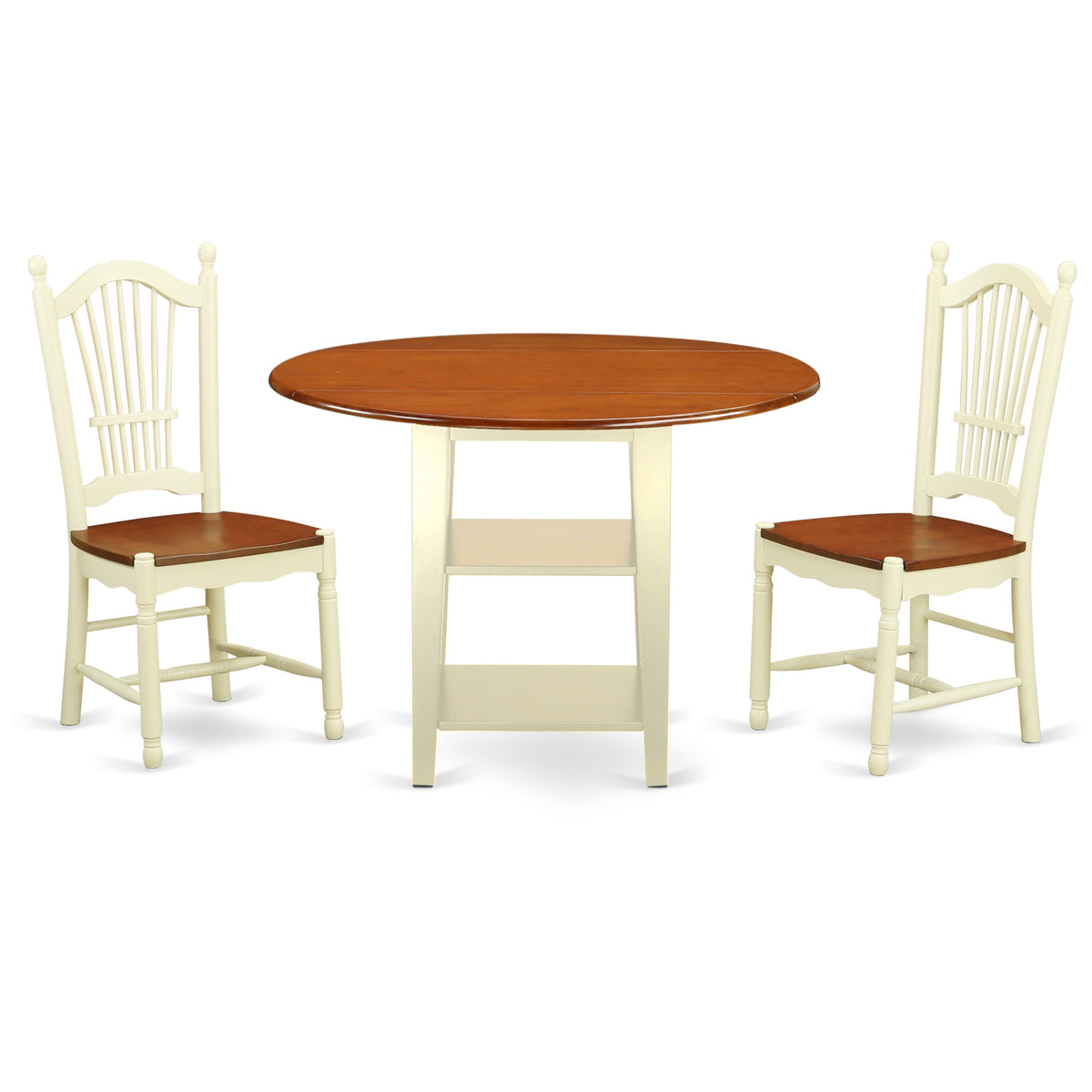 Sudo3Bmkw 3 Piece Sudbury Set With One Round Dinette Table And Two Dinette Chairs With Wood Seat In A Rich Buttermilk And Cher