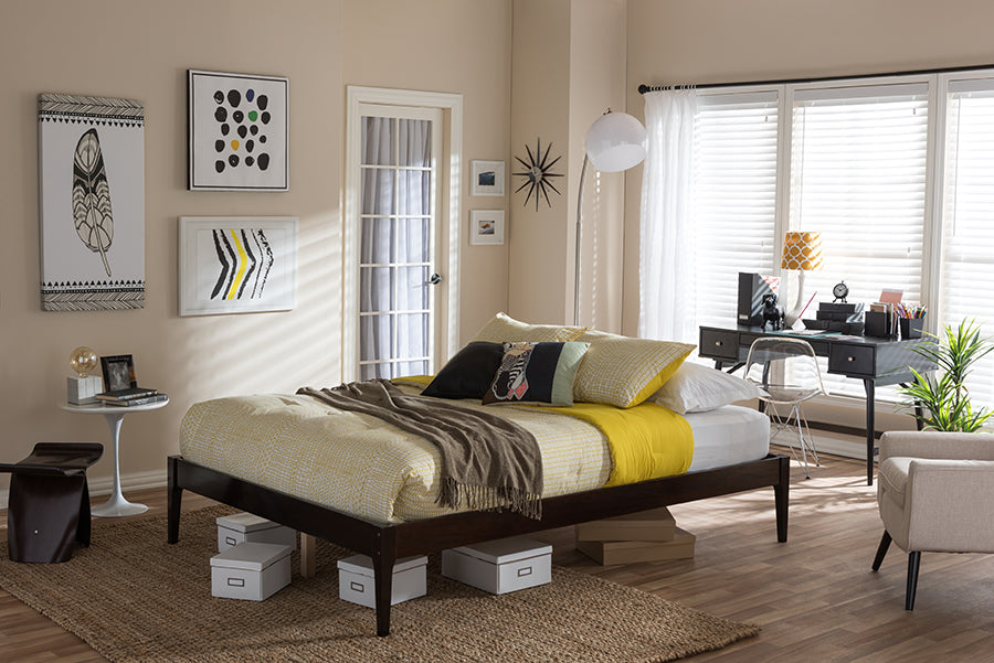 Baxton Studio Bentley Midcentury Modern Cappuccino Finishing Solid Wood Queen Size Bed Frame