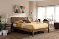 Baxton Studio Loafey Midcentury Modern Solid Walnut Wood Windowpane Style Queen Size Platform Bed