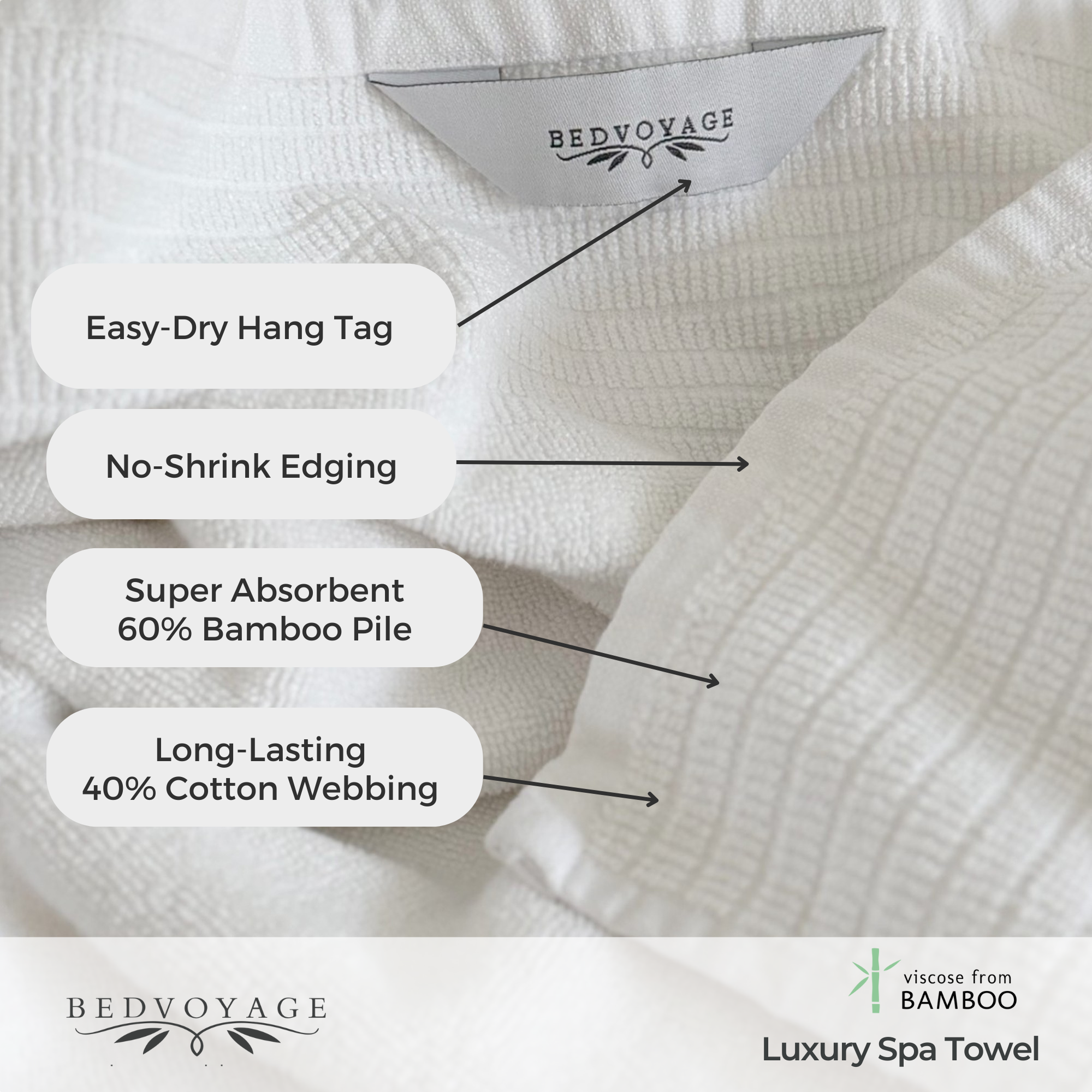 Bamboo Cotton Spa Towel Set - Viscose from Bamboo + Cotton - 6pc Set - Cloud