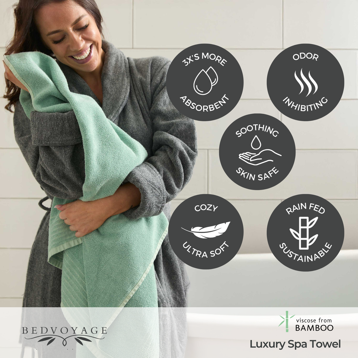 Quick-Drying Bamboo Spa Bath Towel - Viscose from Bamboo + Cotton - Seaglass