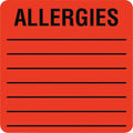 Tabbies Square Allergies Labels - 2 Width X 2 Length - Permanent Adhesive - Square - Fluorescent Red - 500 / Roll - 500 / Roll -