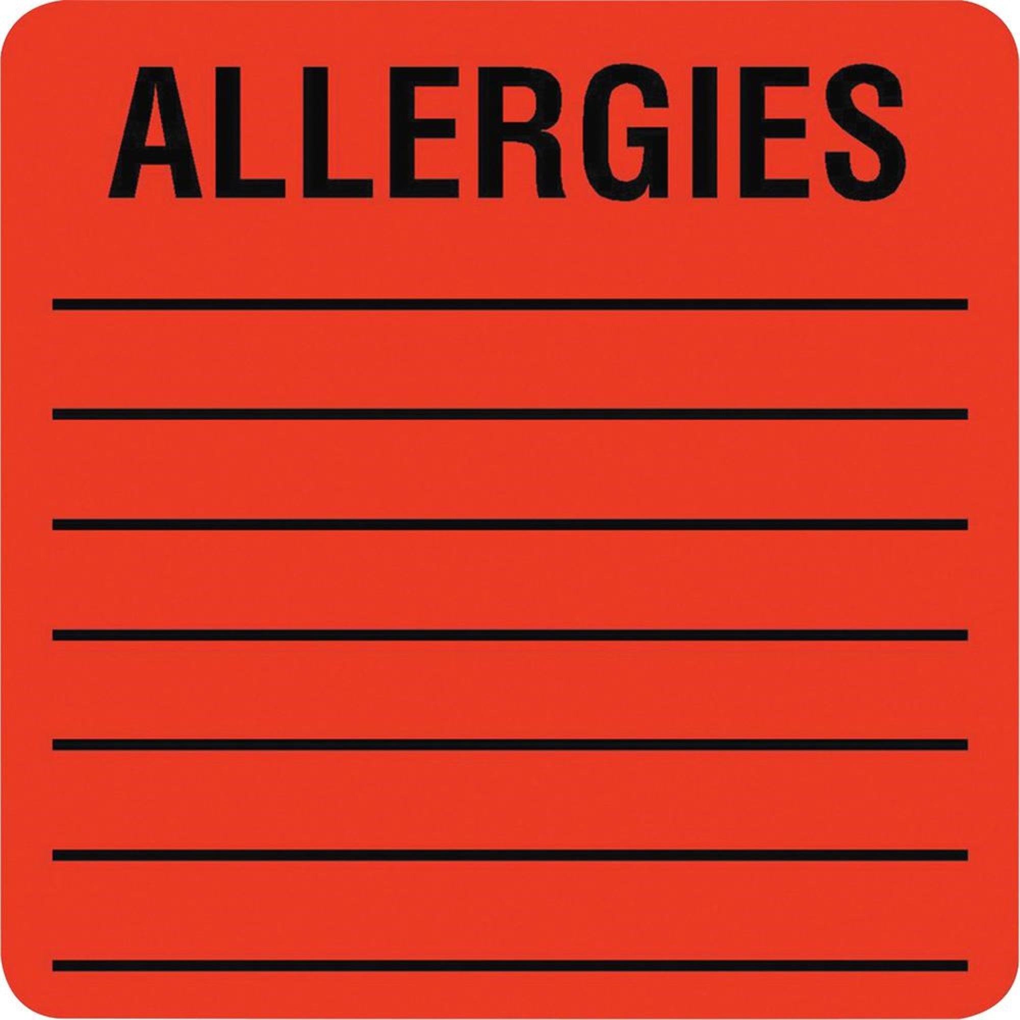 Tabbies Square Allergies Labels - 2 Width X 2 Length - Permanent Adhesive - Square - Fluorescent Red - 500 / Roll - 500 / Roll -