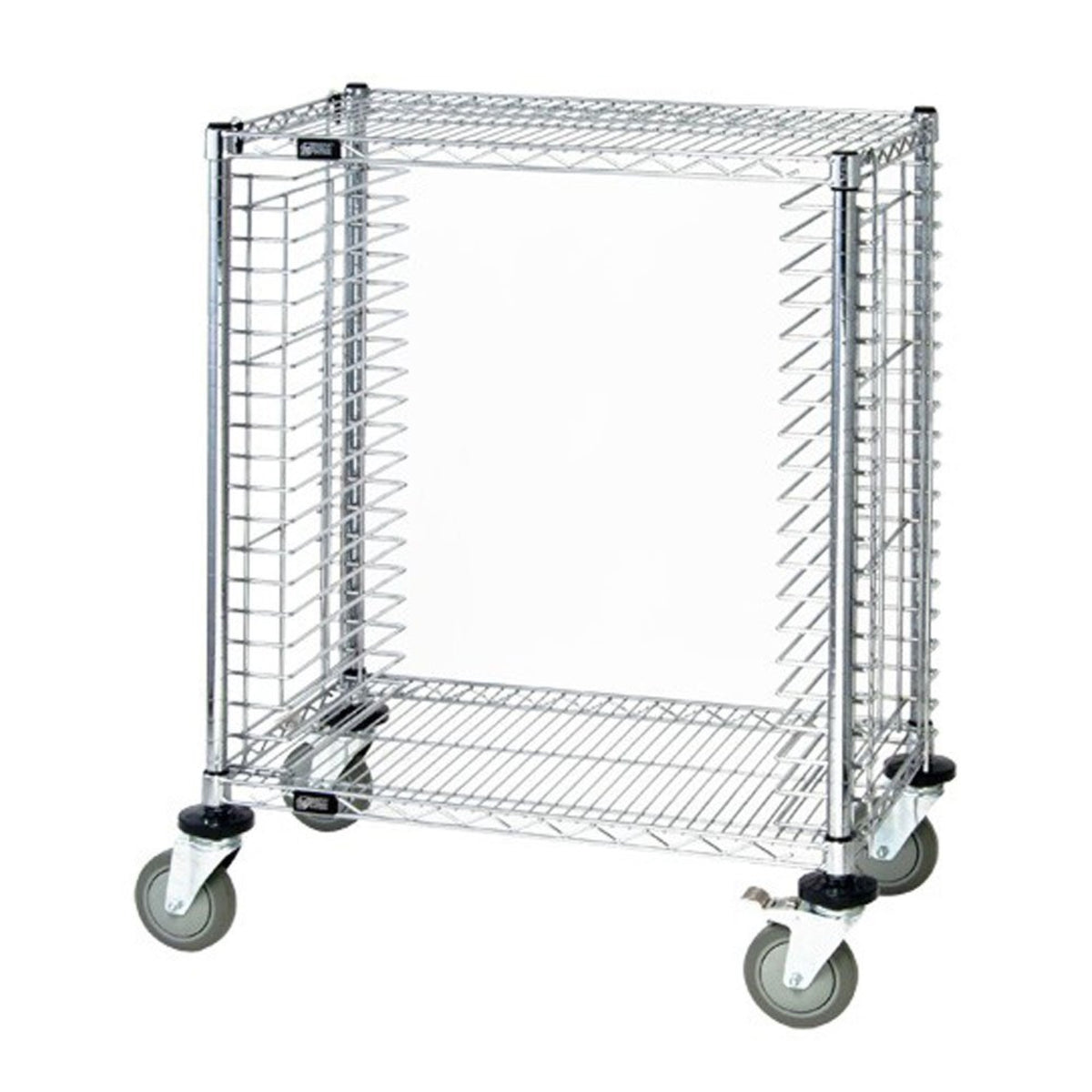 Tray Cart, mobile, half size, 30W x 18D x 39H, side loading, holds (19) trays, casters, chrome plated finish, NSF