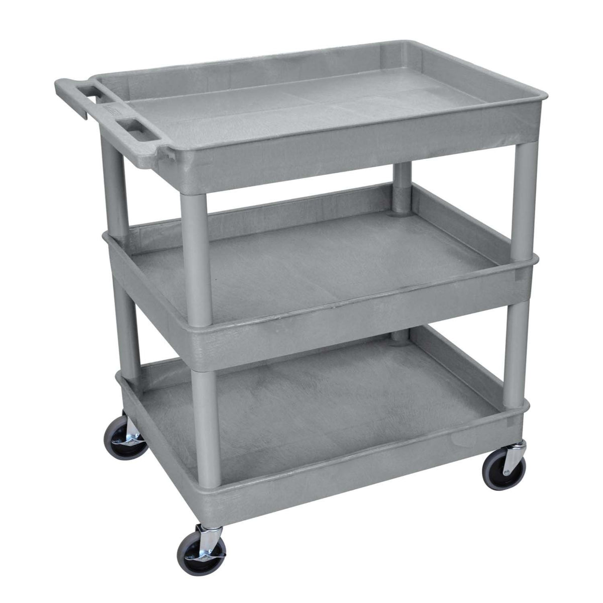 Ergode 38.25 Inch  H Mobile Multipurpose Large Utility Tub Cart With 3 Shelves And Push Handle  Gray, Great For Garage, Shop Or Stor