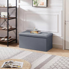 30-inch Light Grey Faux Leather Upholstered End of Bed Storage Bench Ottoman