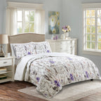 King Size Lightweight Purple Grey White Floral Quilt Set