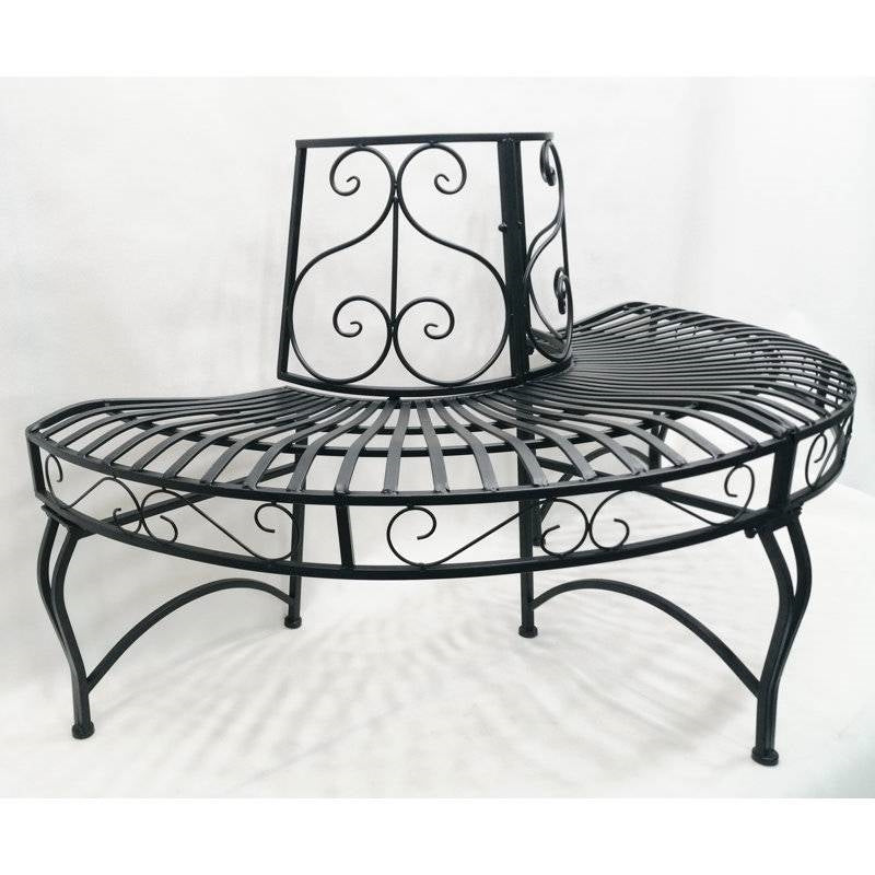 Half-Circle Outdoor Black Powder Coated Aluminum Tree Bench