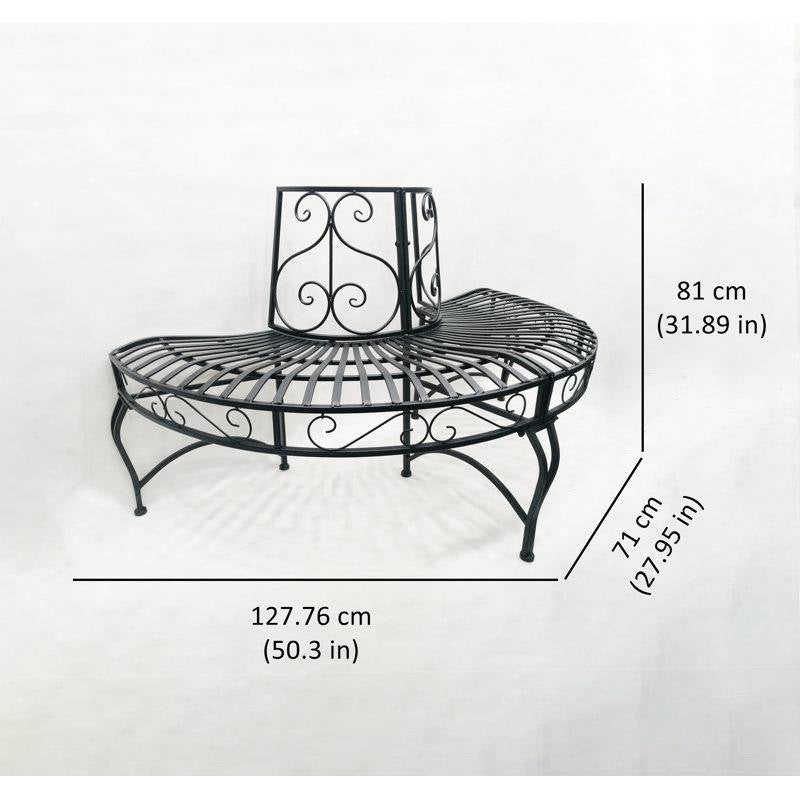 Half-Circle Outdoor Black Powder Coated Aluminum Tree Bench