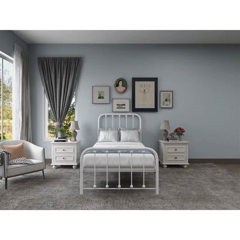 Twin White Metal Bed Frame with Slatted Rounded Corners Headboard and Footboard