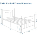 Twin Victorian Style White Metal Platform Bed Frame with Headboard Footboard