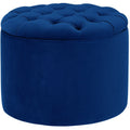 Queen Navy Velvet Storage Ottoman