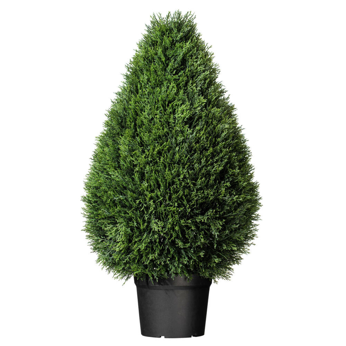 Vickerman 36 Inch  Artificial Cedar Teardrop Shaped Bush, Black Plastic Pot.