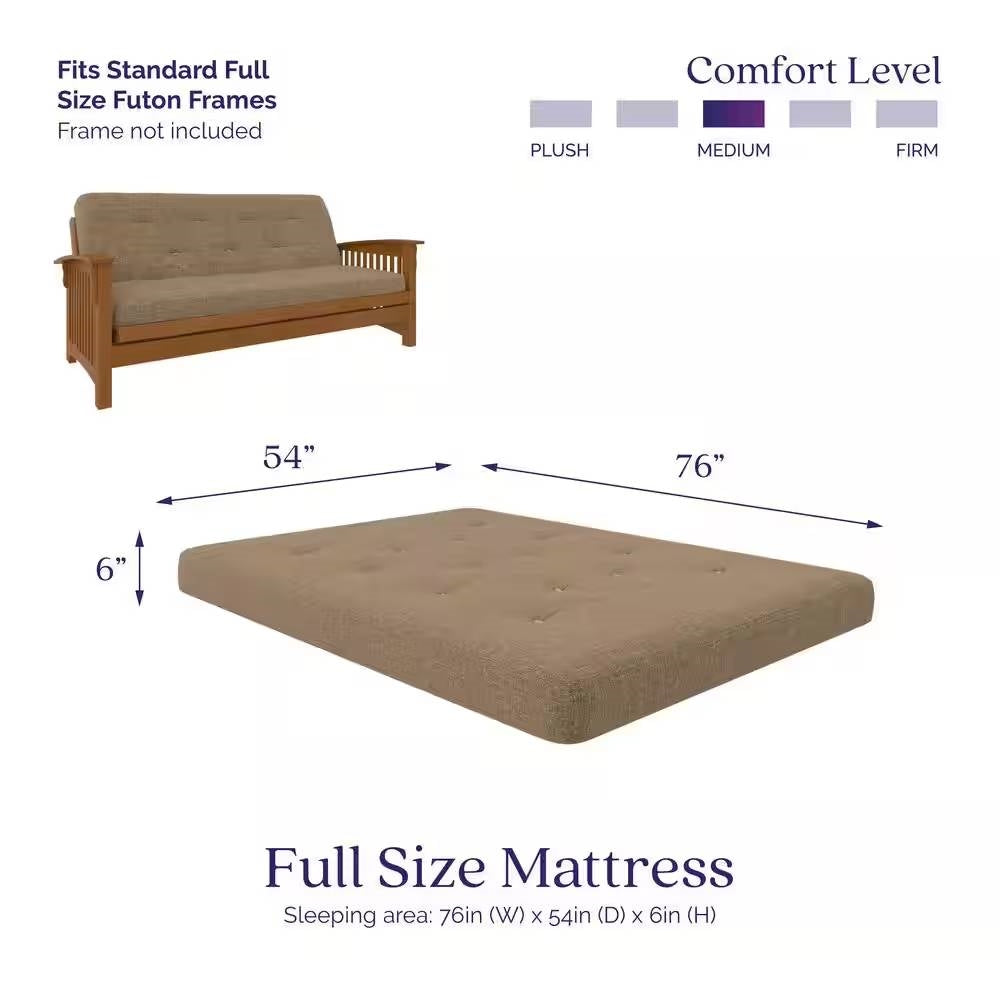 Full size 6-inch Thick Innerspring Futon Mattress in Tan