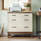 Vintage White/Rustic Brown 3 Drawer Filing Cabinet Printer Stand