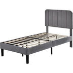 Twin size Dark Grey Upholstered Platform Bed Frame with Headboard