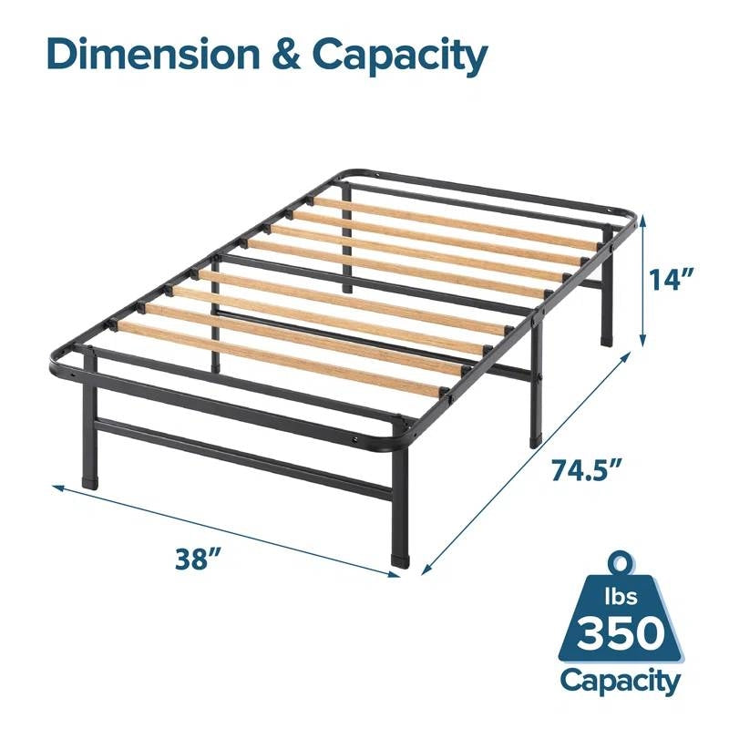 Twin size Metal Bed Frame with Bamboo Wood Slats