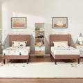 Set of 2 - Twin size Brown Tan Tufted Upholstered Platform Bed with Headboard