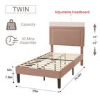 Set of 2 - Twin size Brown Tan Tufted Upholstered Platform Bed with Headboard