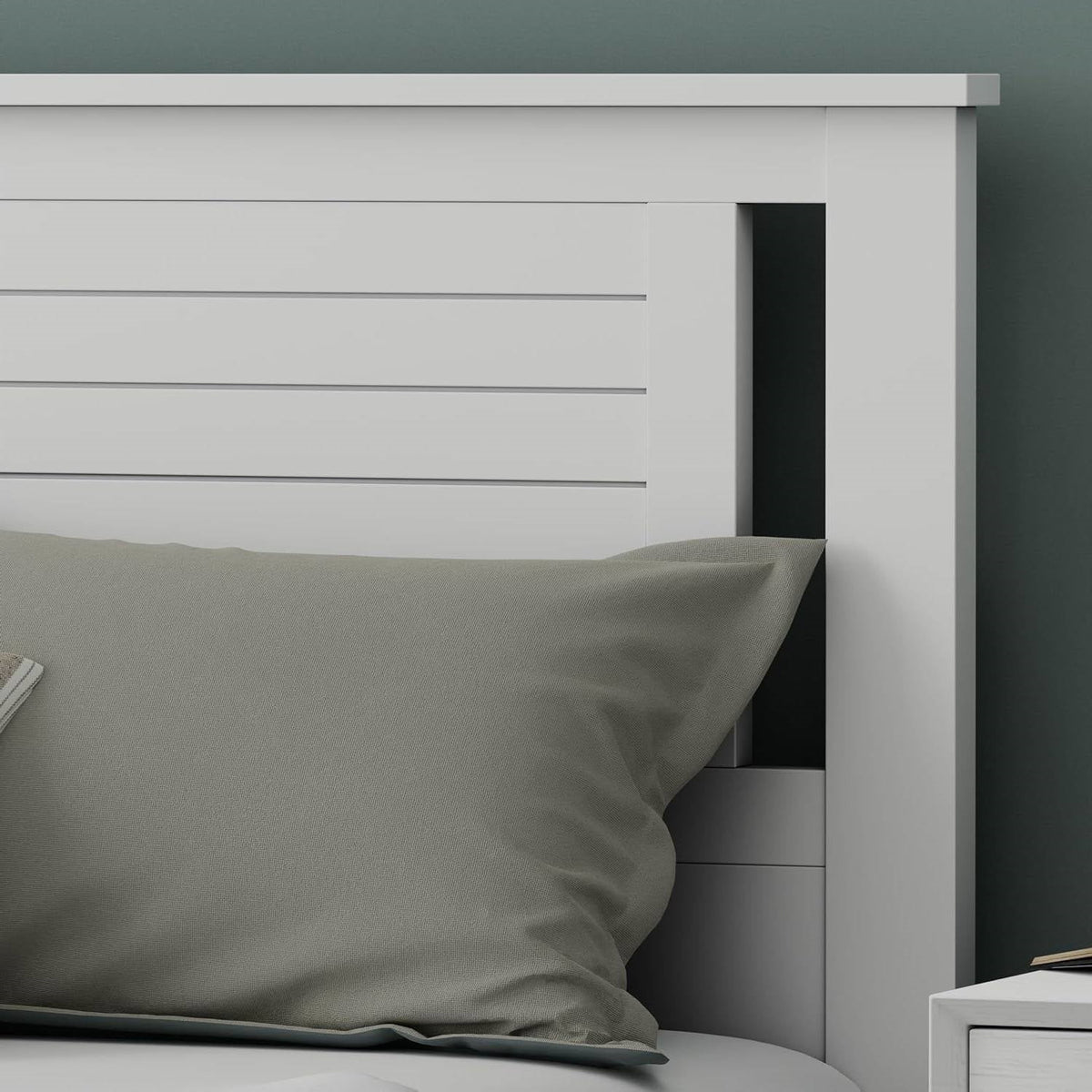 Twin Size Farmhouse Solid Wood Slatted Headboard in White Finish