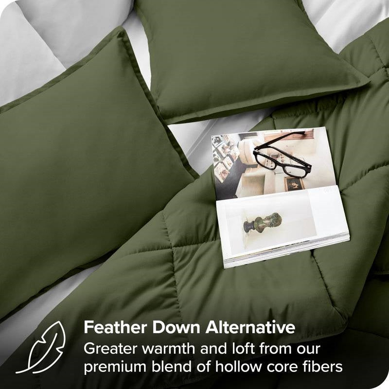 Twin/Twin XL size Super Soft Down Alternative Comforter Set in Olive Green