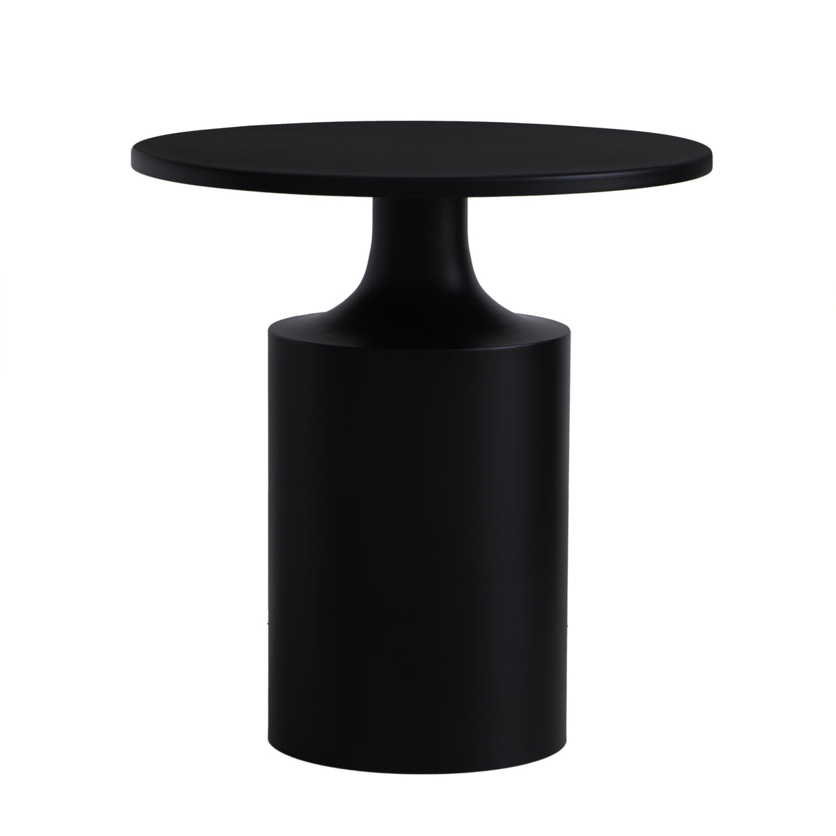 Zoe 20 Inch Modern Round Iron Side Table With Pedestal Base, Matte Black