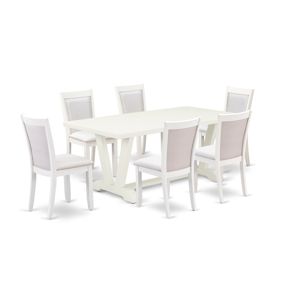 V027Mz0017 7Pc Dining Set  Rectangular Table And 6 Parson Chairs  Multicolor Color