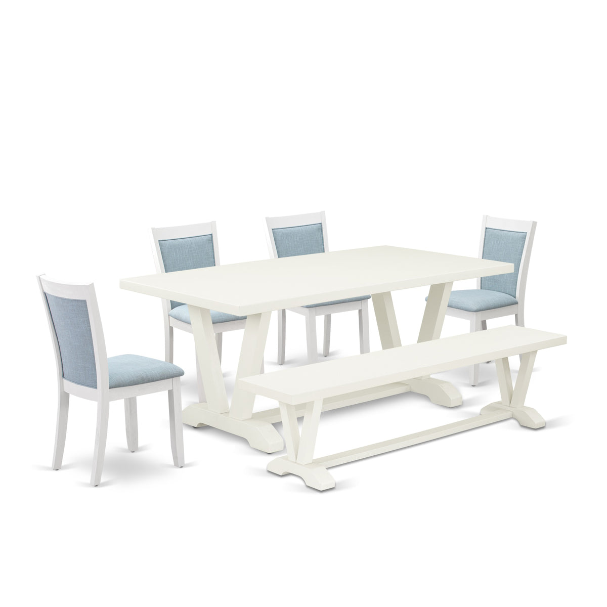 V027Mz0156 6Pc Dining Set  Rectangular Table , 4 Parson Chairs And A Bench  Multicolor Color