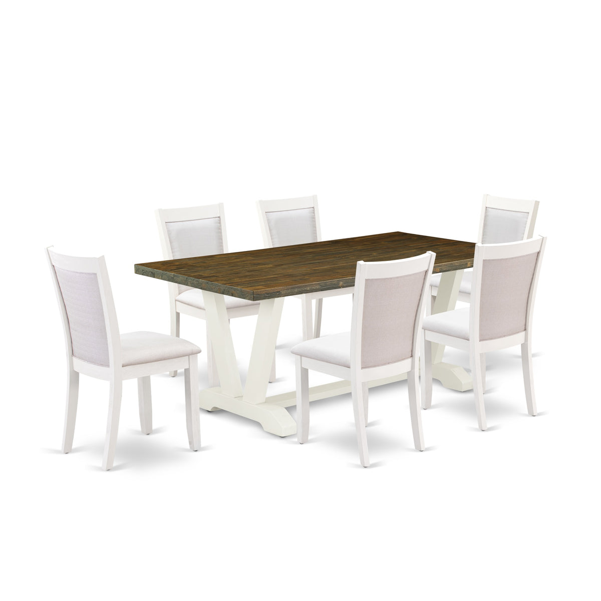 V077Mz0017 7Pc Dining Set  Rectangular Table And 6 Parson Chairs  Multicolor Color