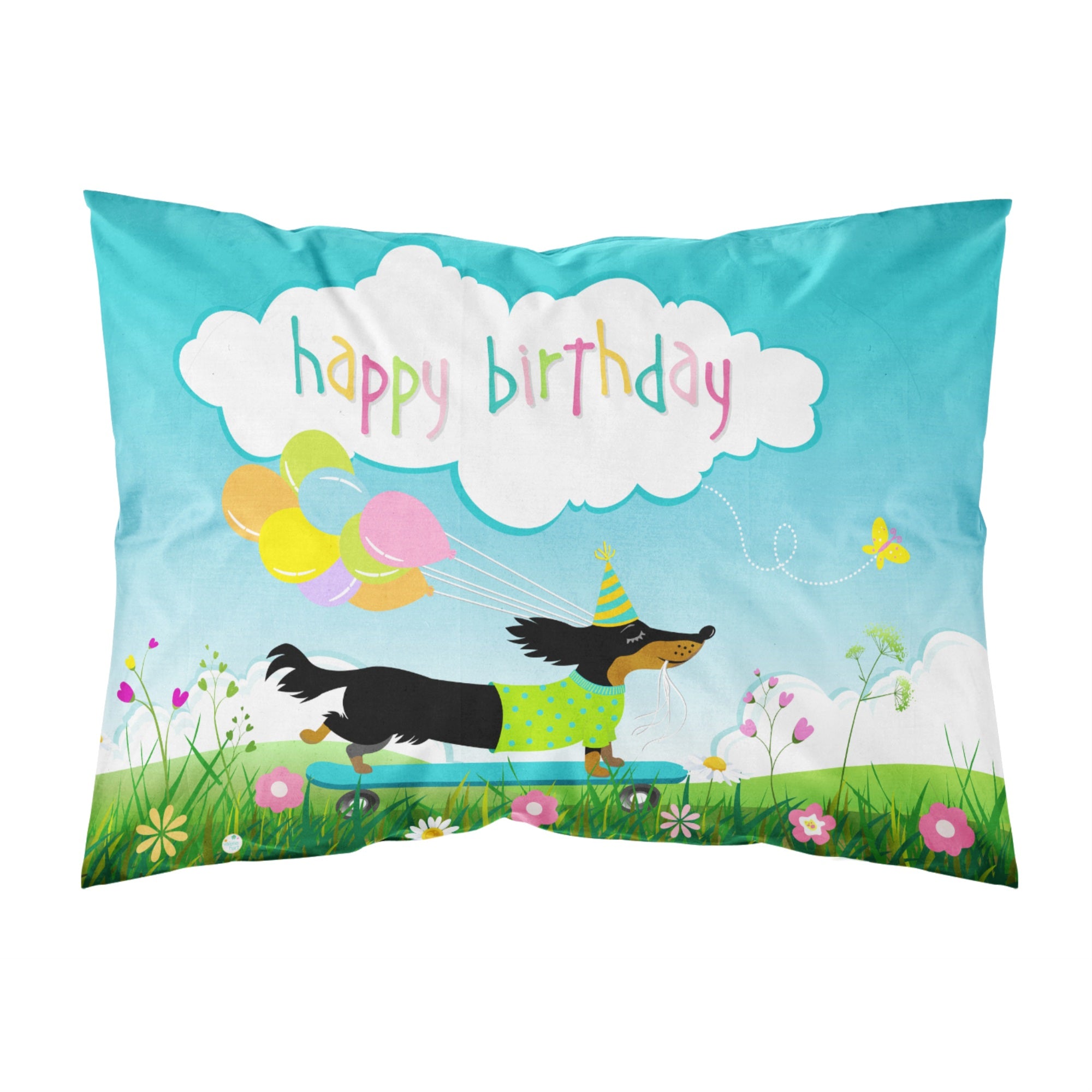 'Caroline'S Treasures Happy Birthday Dachshund Fabric Standard Pillowcase, Multicolor'
