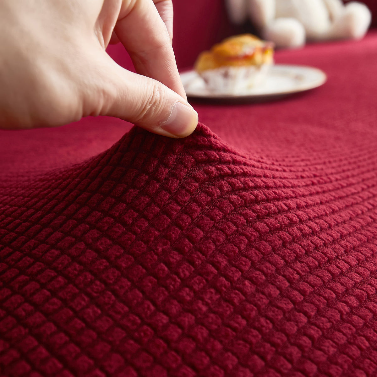 Grid Textured Stretch Sofa Cover, Soft Elastic Slipcover for Couch Protection
