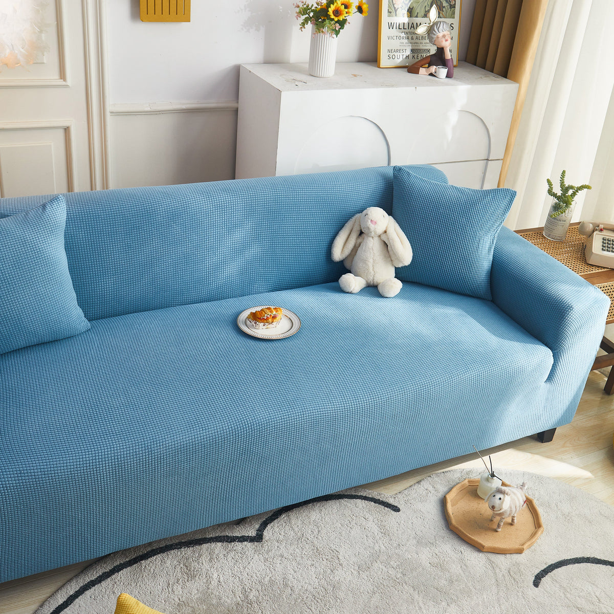 Grid Textured Stretch Sofa Cover, Soft Elastic Slipcover for Couch Protection