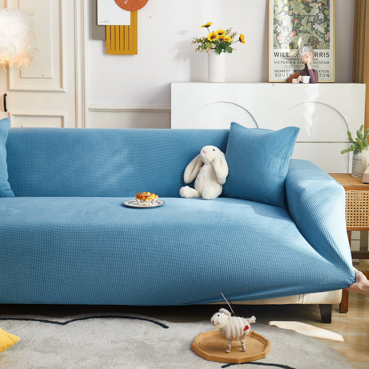 Grid Textured Stretch Sofa Cover, Soft Elastic Slipcover for Couch Protection