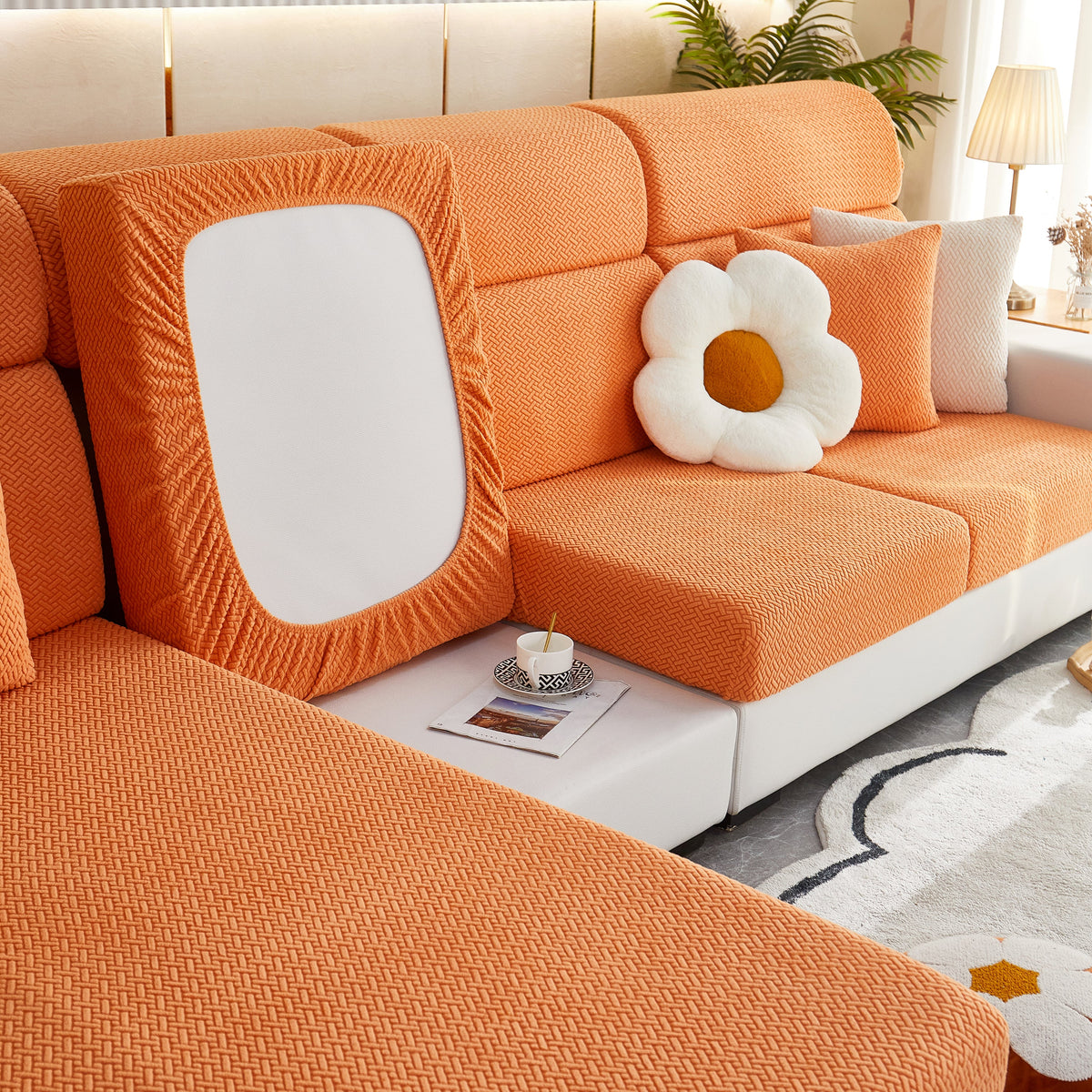 High Stretch Separate Cushion Covers Sofa Slipcover for L-Shaped Sectional Couch