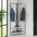 Modern Metal Hall Tree Coat Rack Shoe Storage Bench with White Seat and Shelf