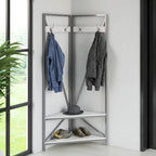 Modern Metal Hall Tree Coat Rack Shoe Storage Bench with White Seat and Shelf