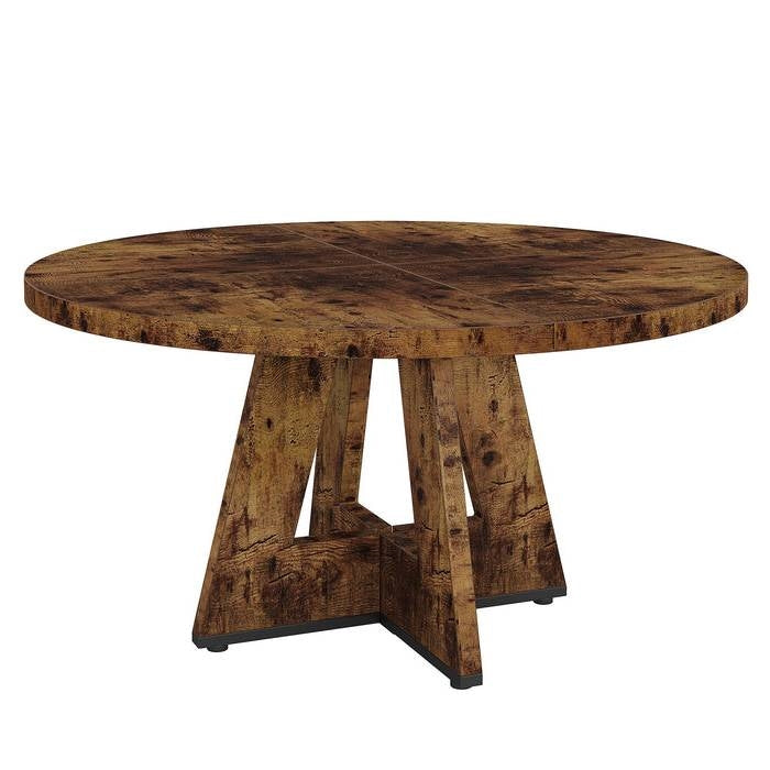 Modern Kitchen 4-Person Circular Dining Table in Rustic Brown Wood Finish