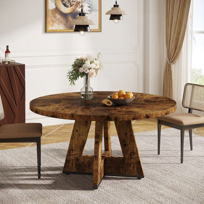 Modern Kitchen 4-Person Circular Dining Table in Rustic Brown Wood Finish