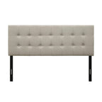 Twin Button-Tufted Headboard in Light Grey Taupe Beige Upholstered Fabric