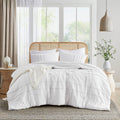 Full/Queen Size Microfiber Pleated Soft Washed Comforter Set White