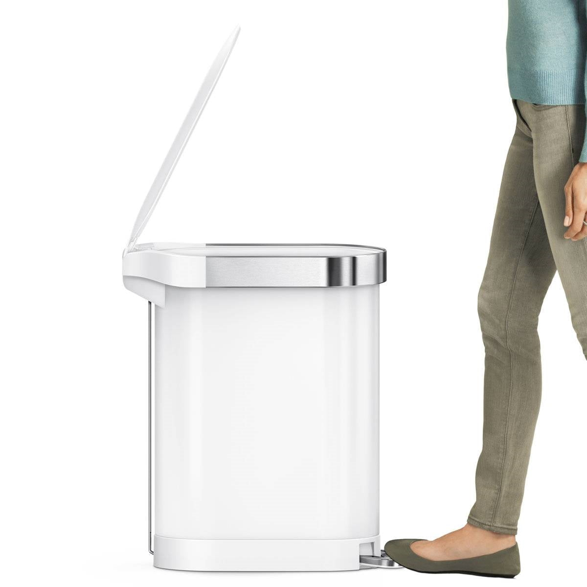 White 12-Gallon Narrow Kitchen Trash Can with Easy Step-on Lid