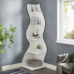 Modern Whimsical 5 Shelf Corner Bookcase Stand White Wood Finish