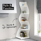 Modern Whimsical 5 Shelf Corner Bookcase Stand White Wood Finish
