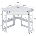 Corner Computer Desk with Keyboard Tray Storage Shelves in White