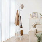 White Metal Coat Rack Entryway Hall Tree with Umbrella Holder