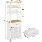 White/Natural Wine Bottle & Glass Rack Cabinet Bar Storage