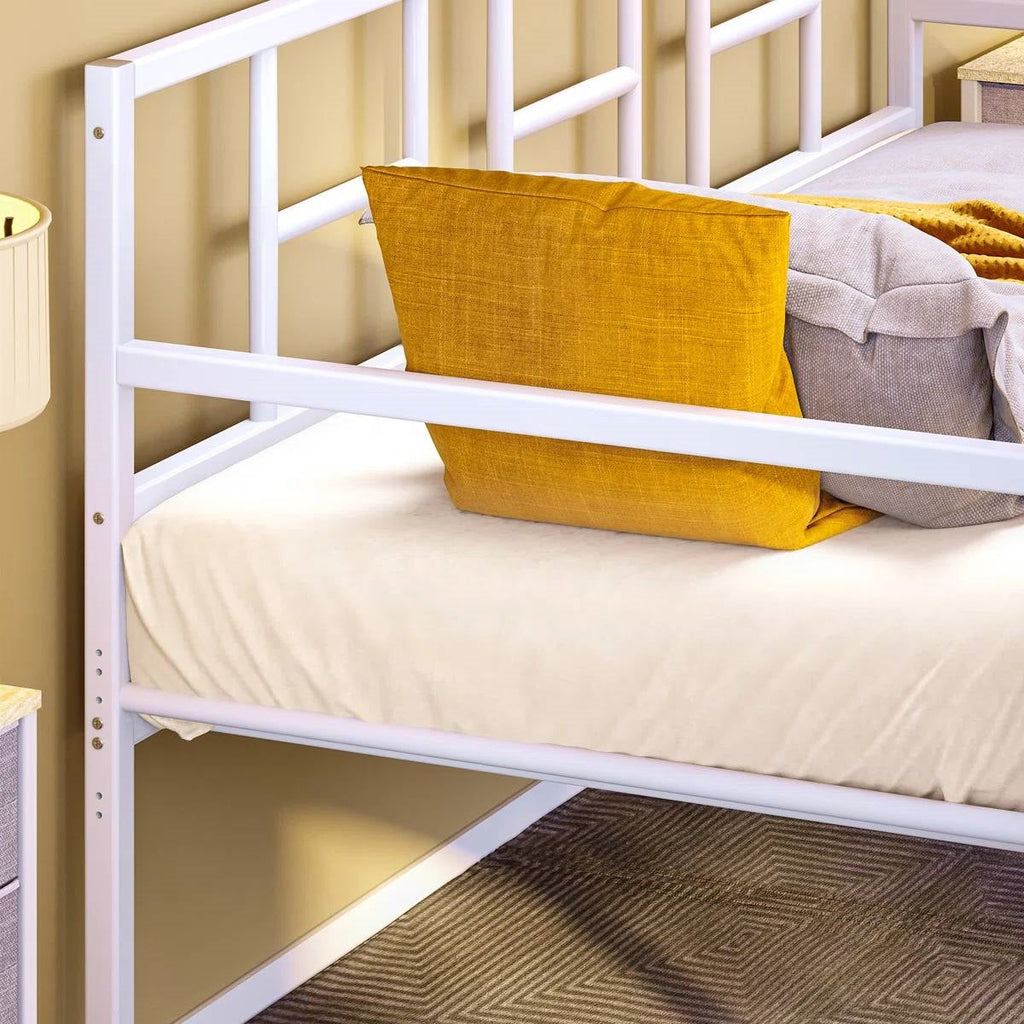 Twin size White Metal Daybed Frame with Roll Out Trundle Bed Frame